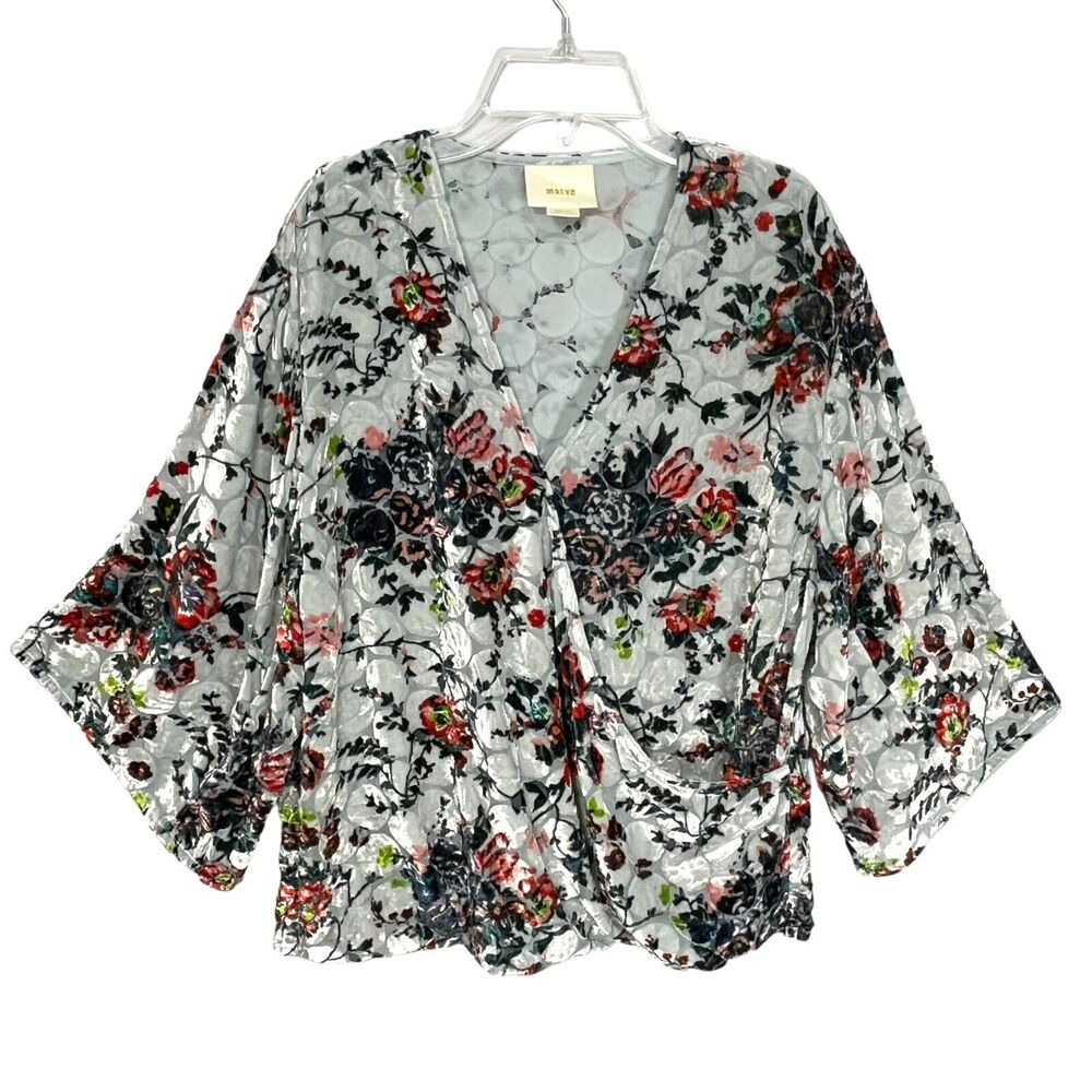Anthropologie Maeve Umi Wrap Top Boho Velvet Blue Floral